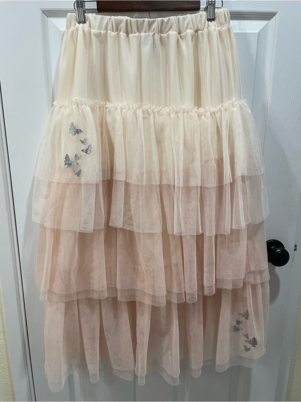Glinda Wicked Tiered Tulle Ombre Butterfly Midi Skirt - Pink Cream Size M